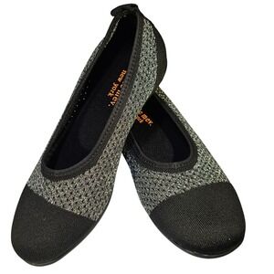 Bernie Mev Bellisima Black Pewter Woven Metallic Ballet Flats Shoes Women 37 New